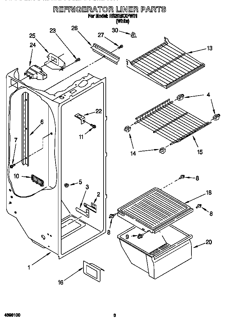 Roper RS20EKXFW01 refrigerator liner diagram