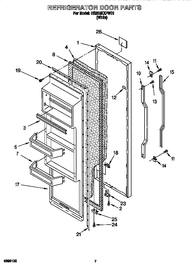 Roper RS20EKXFW01 refrigerator door diagram