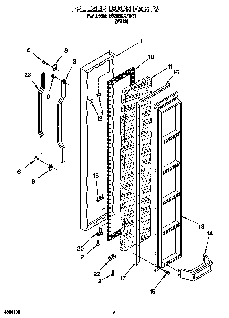 Roper RS20EKXFW01 freezer door diagram