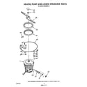 Whirlpool DU7600XS0 heater, pump and lower spray arm diagram