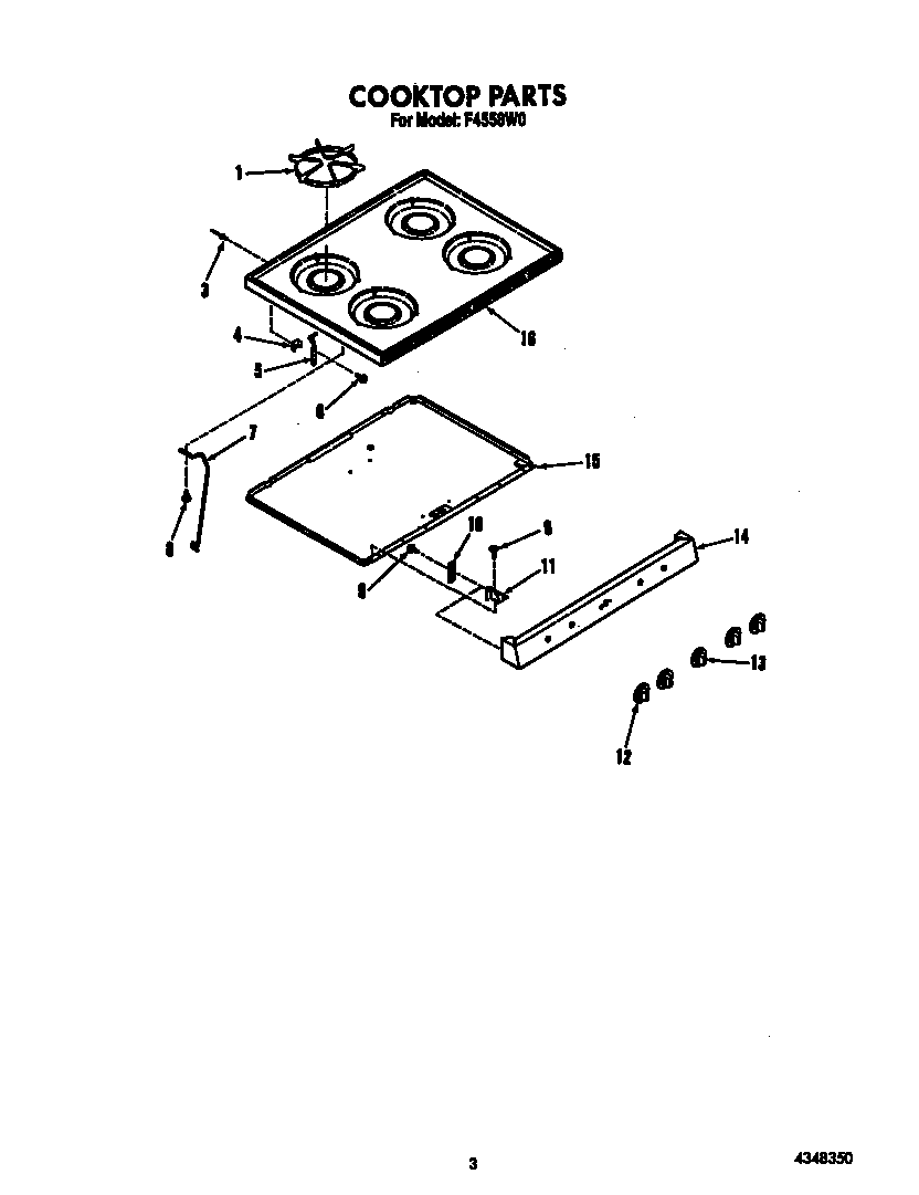 Roper F4558W0 cooktop diagram