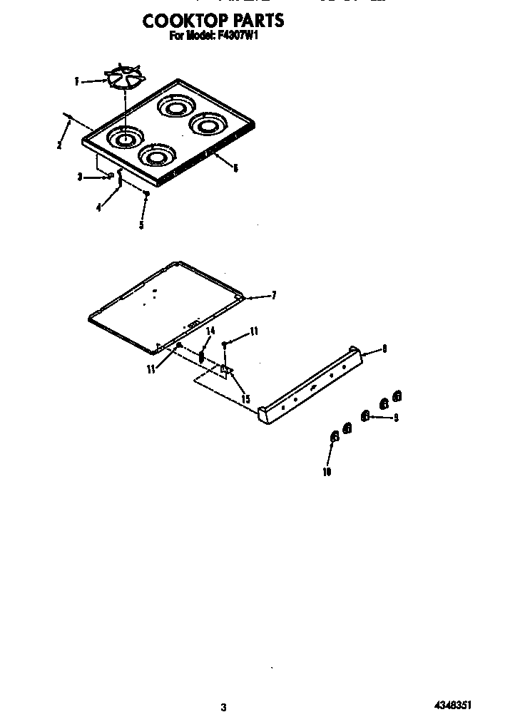 Roper F4307W1 cooktop diagram
