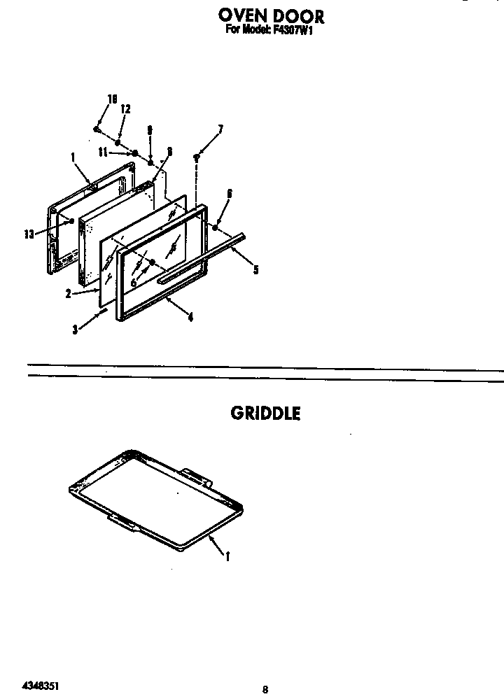 Roper F4307W1 oven door diagram
