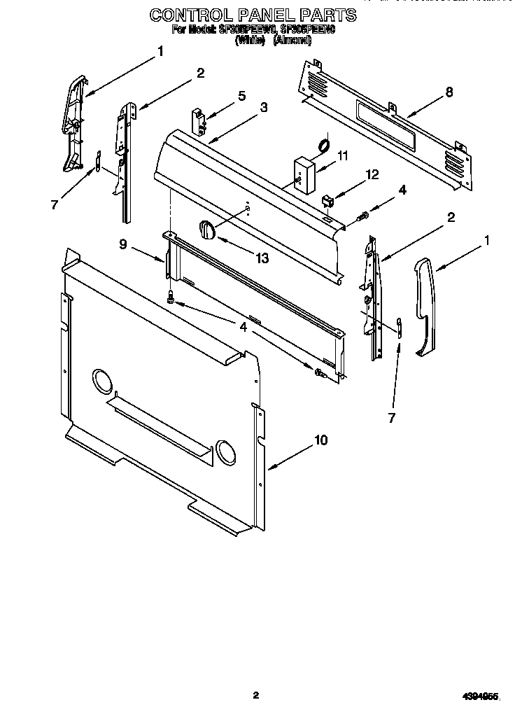 Whirlpool SF305PEEW0 control panel diagram