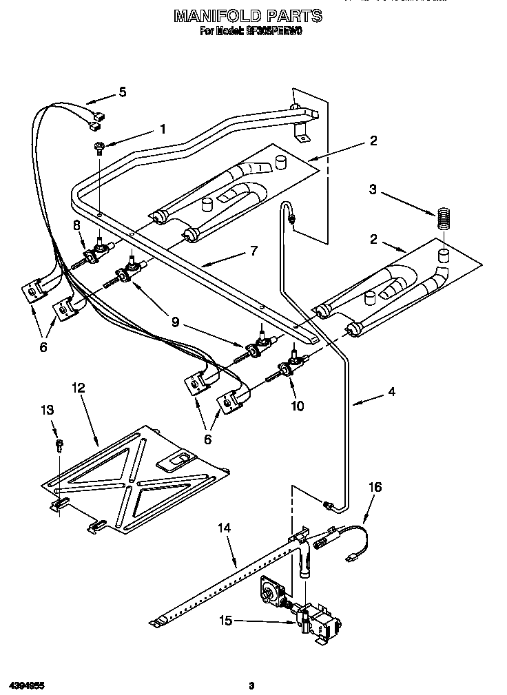 Whirlpool SF305PEEW0 manifold diagram