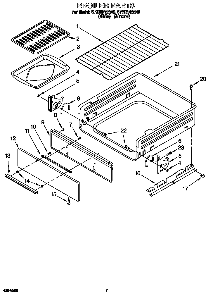 Whirlpool SF305PEEW0 broiler diagram