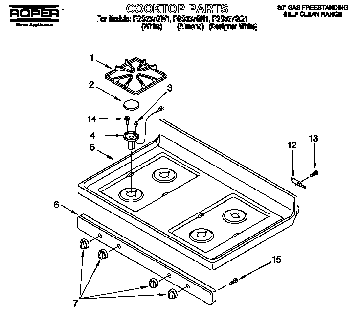 Roper FGS337GQ1 cooktop diagram