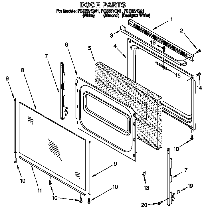 Roper FGS337GQ1 door diagram