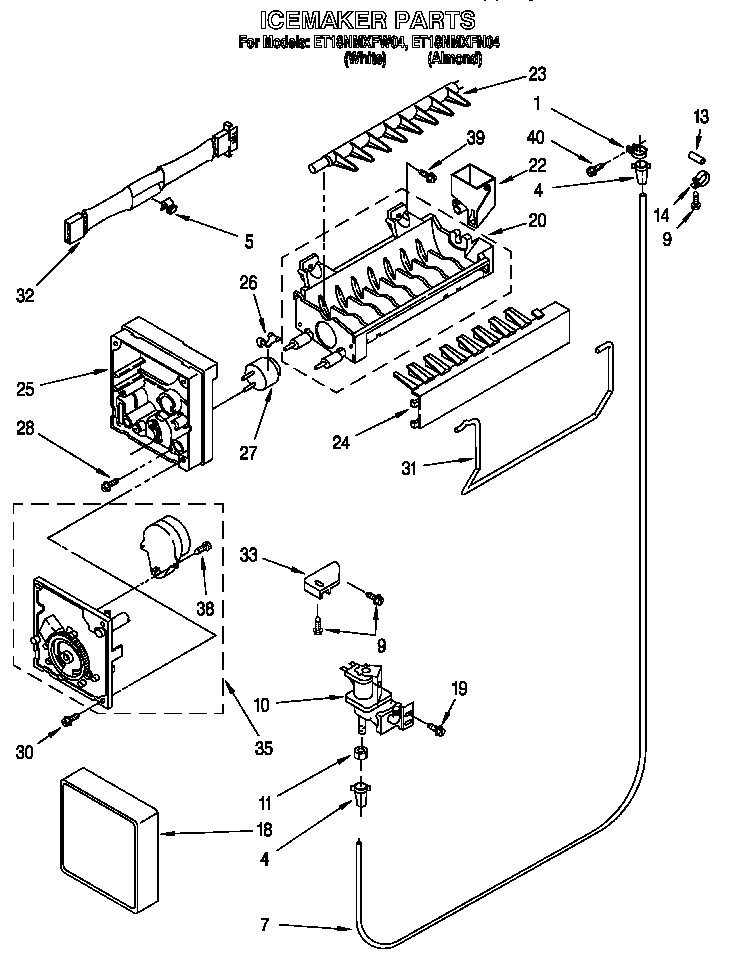Whirlpool ET18NMXFN04 icemaker diagram