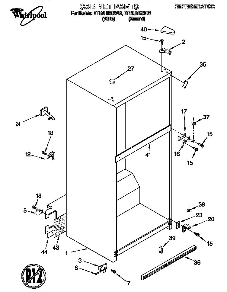 Whirlpool ET18UMXGN02 cabinet diagram
