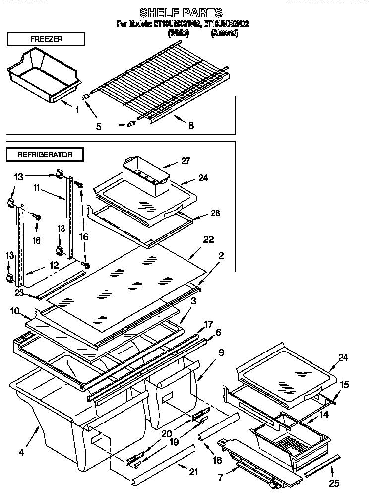 Whirlpool ET18UMXGN02 shelf diagram