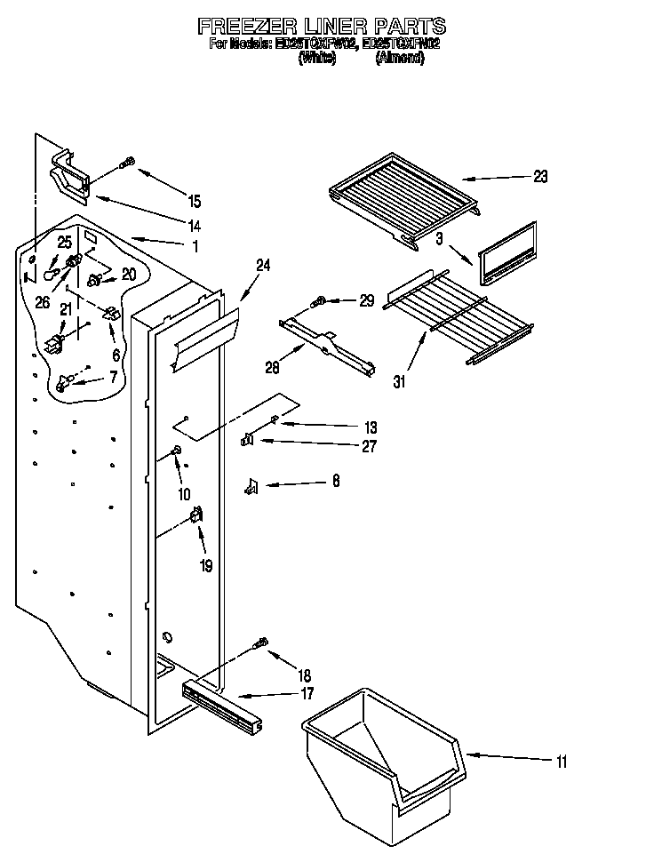 Whirlpool ED25TQXFW02 freezer liner diagram