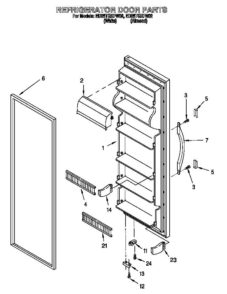 Whirlpool ED25TQXFW02 refrigerator door diagram