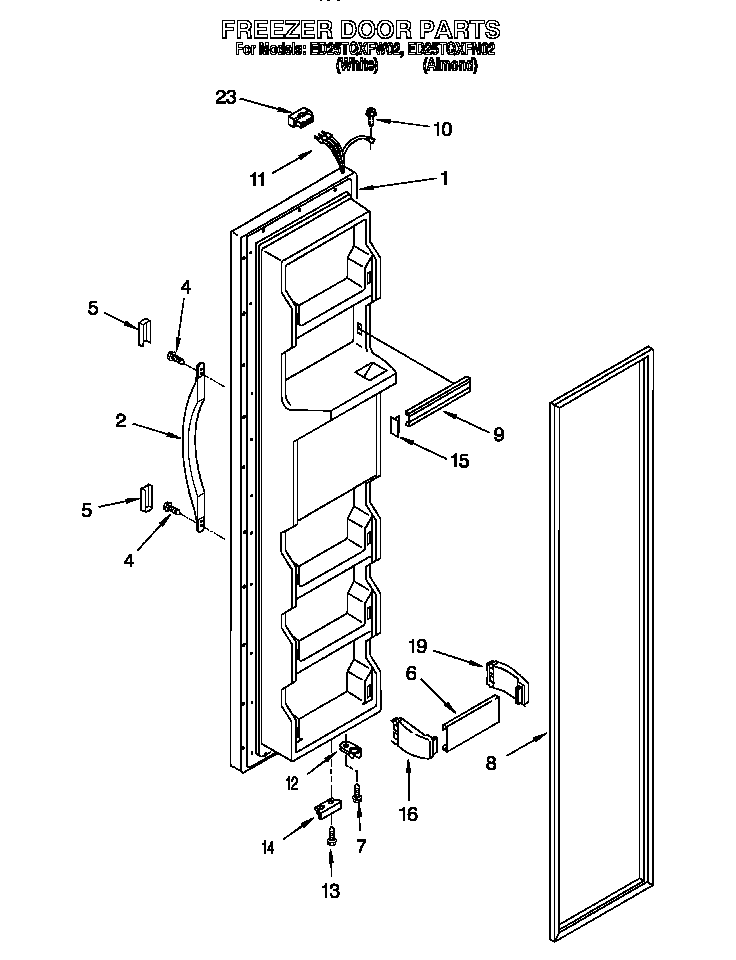 Whirlpool ED25TQXFW02 freezer door diagram