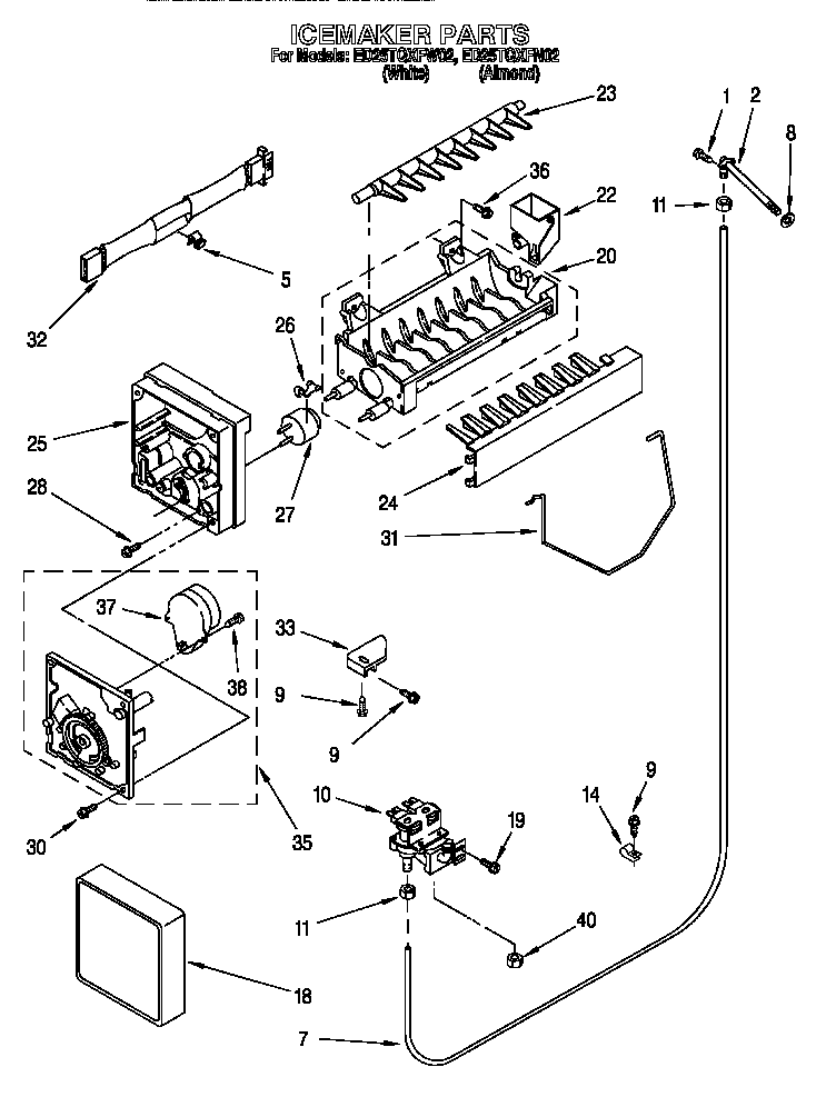 Whirlpool ED25TQXFW02 icemaker diagram