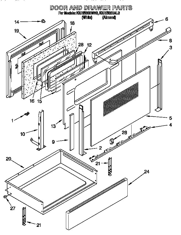KitchenAid KERI500EAL3 door and drawer diagram