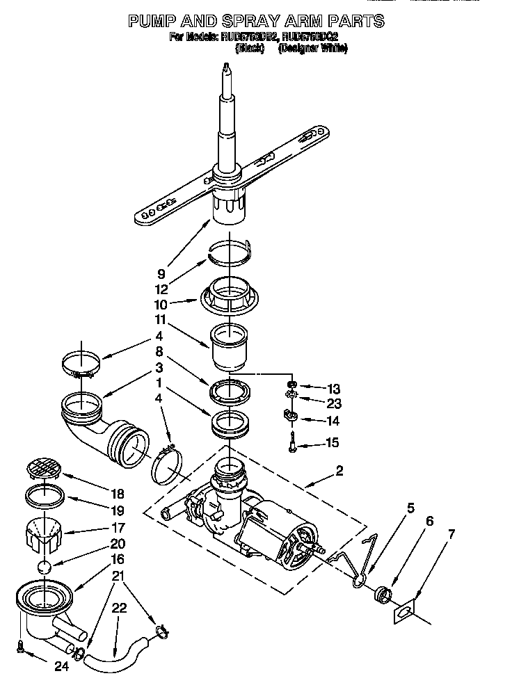 Roper RUD5750DQ2 pump and spray arm diagram