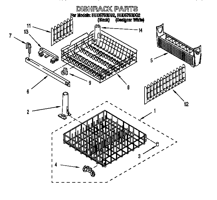 Roper RUD5750DQ2 dishrack diagram