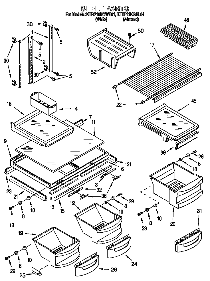 KitchenAid KTRP19KGAL01 shelf diagram