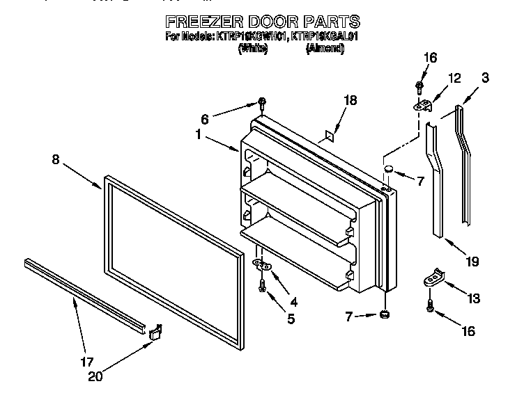 KitchenAid KTRP19KGAL01 freezer door diagram