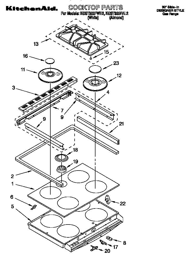 KitchenAid KGST300FWH2 cooktop diagram