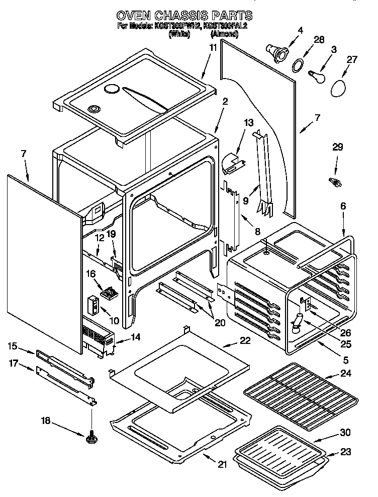 KitchenAid KGST300FWH2 oven chassis diagram