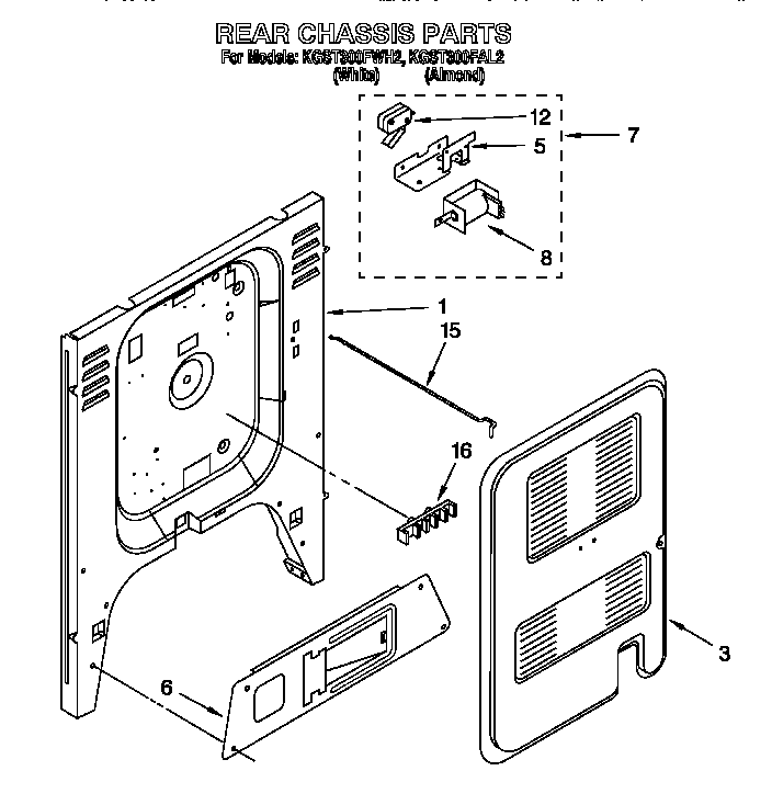 KitchenAid KGST300FWH2 rear chassis diagram