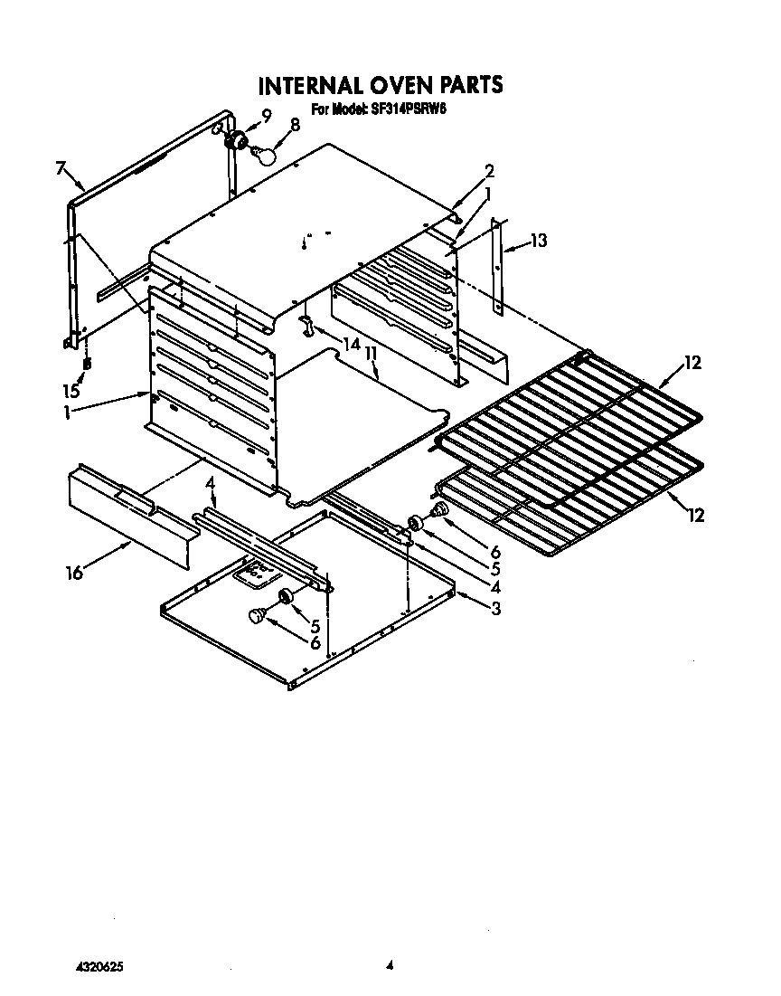 Whirlpool SF314PSRW6 internal oven diagram