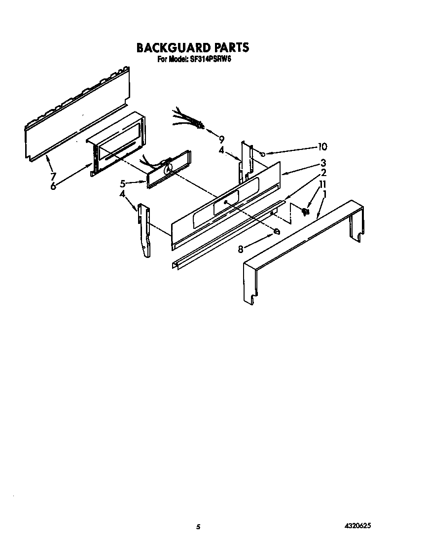Whirlpool SF314PSRW6 backguard diagram