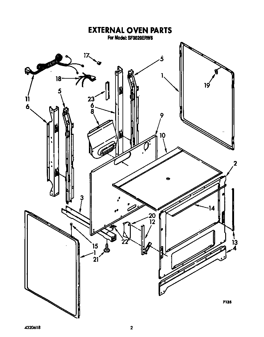 Whirlpool SF3020ERW6 external oven diagram