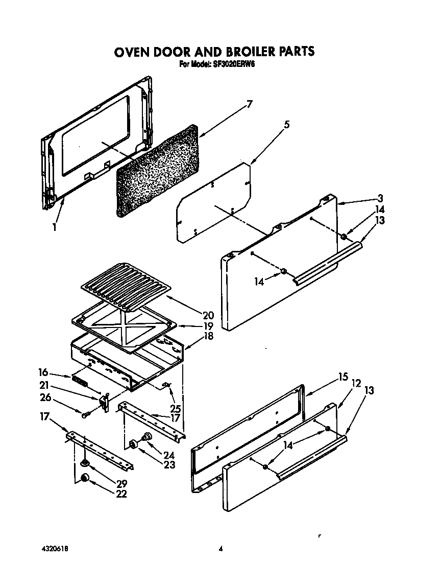 Whirlpool SF3020ERW6 oven door and broiler diagram