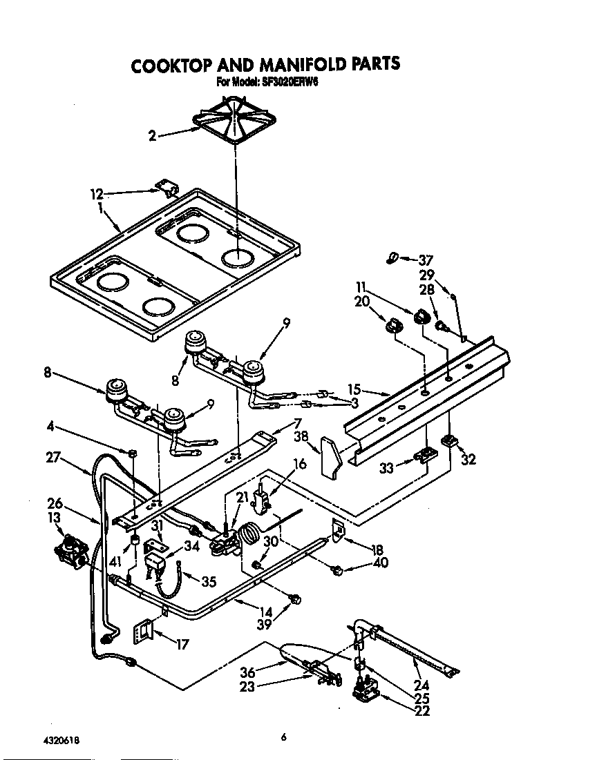 Whirlpool SF3020ERW6 cooktop and manifold diagram