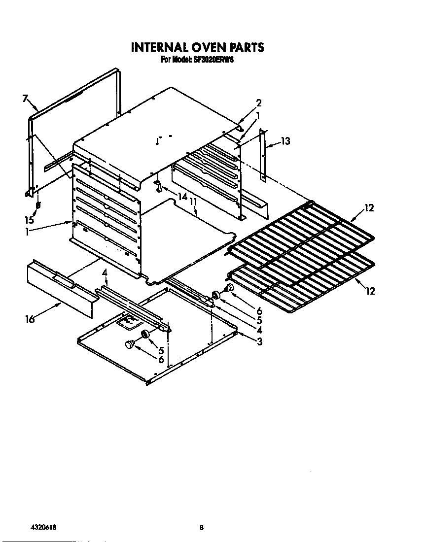 Whirlpool SF3020ERW6 internal oven diagram