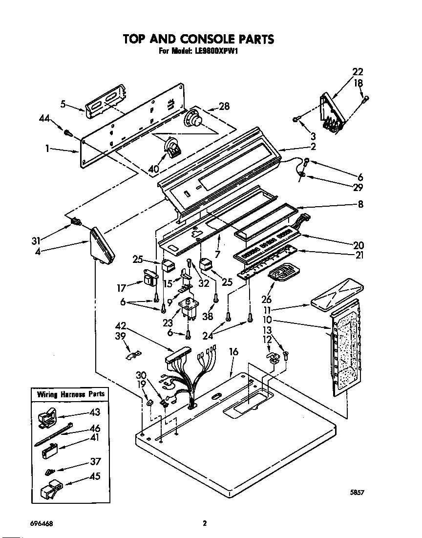 Whirlpool LE9800XPT1 top and console diagram