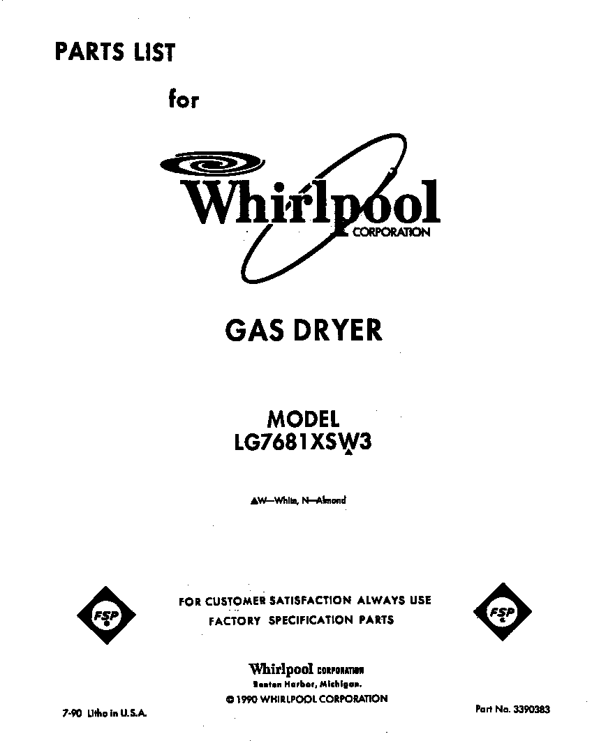 Whirlpool LG7681XSW3 front cover diagram