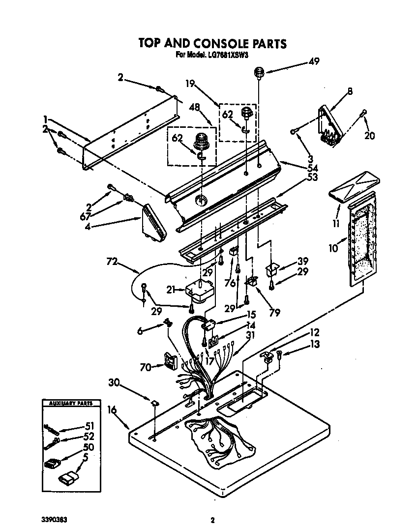 Whirlpool LG7681XSW3 top and console diagram