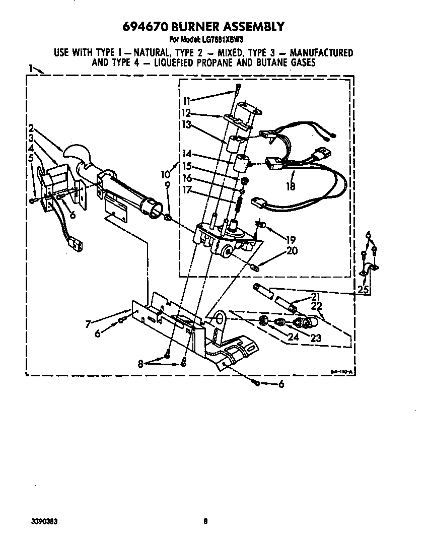 Whirlpool LG7681XSW3 694670 burner assembly diagram