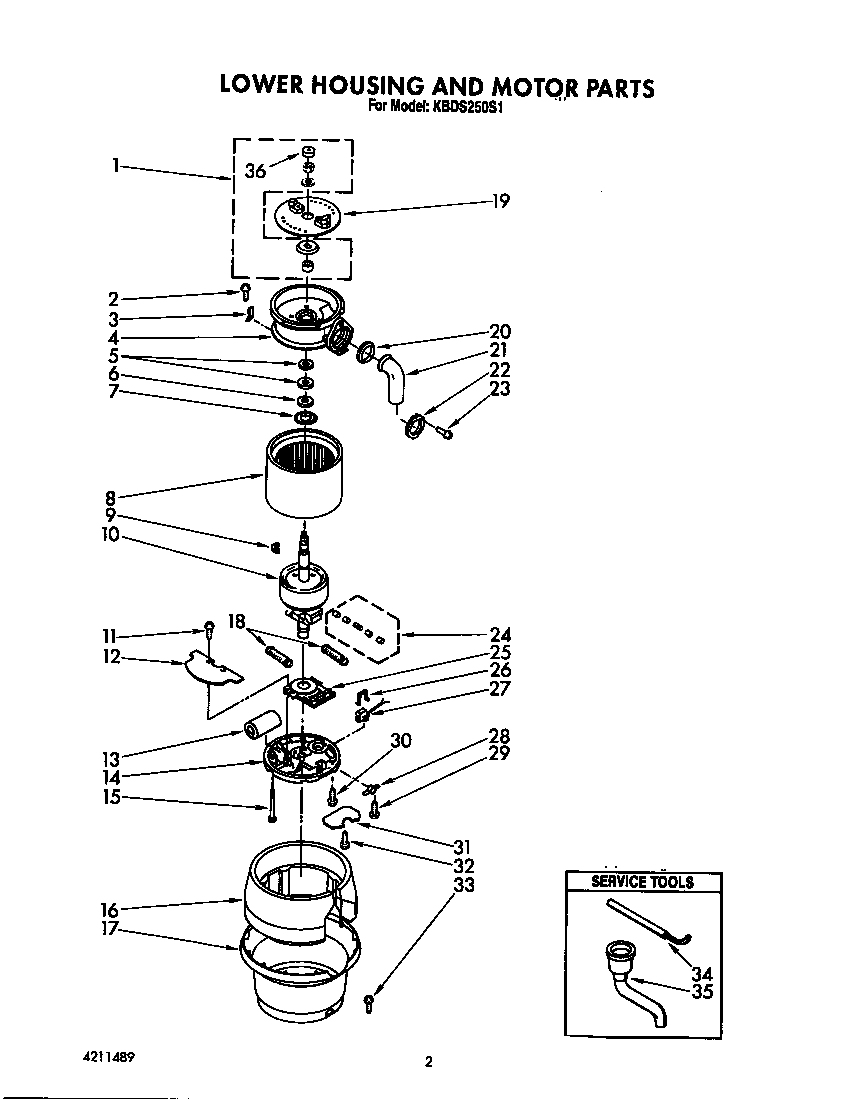 KitchenAid KBDS250S1 lower housing/motor diagram