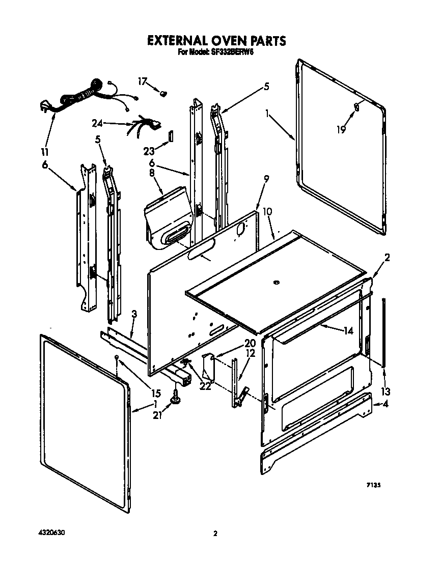 Whirlpool SF332BERN6 external oven diagram