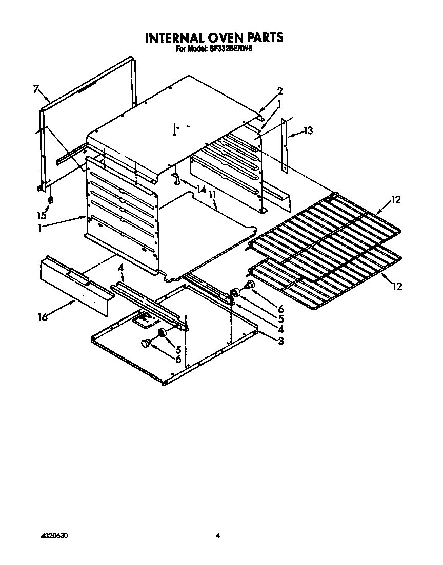 Whirlpool SF332BERN6 internal oven diagram