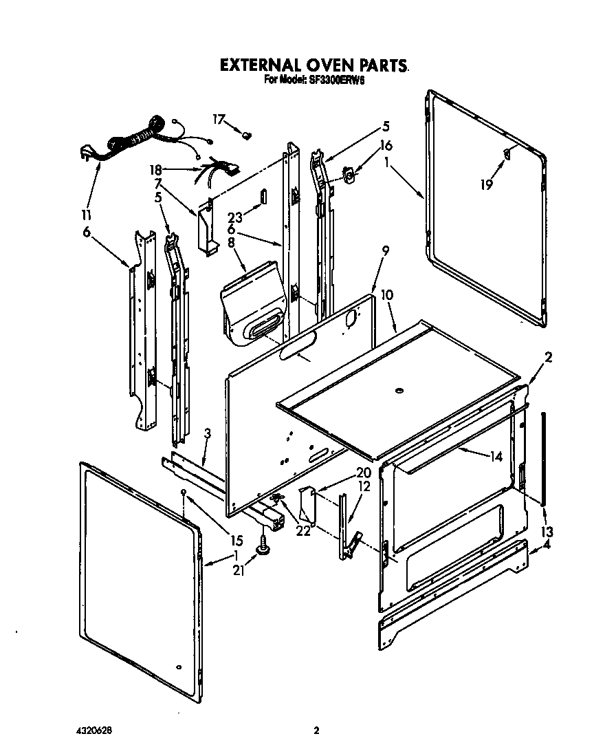 Whirlpool SF3300ERW6 external oven diagram