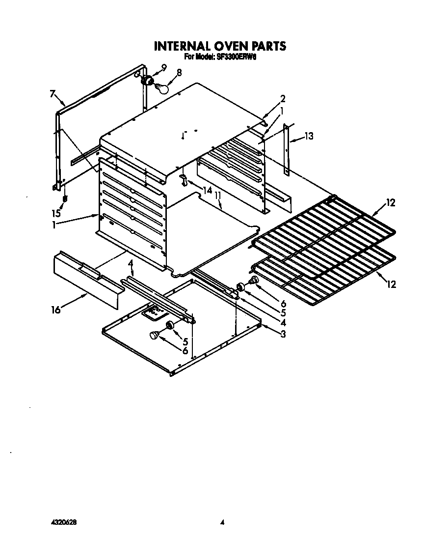 Whirlpool SF3300ERW6 internal oven diagram