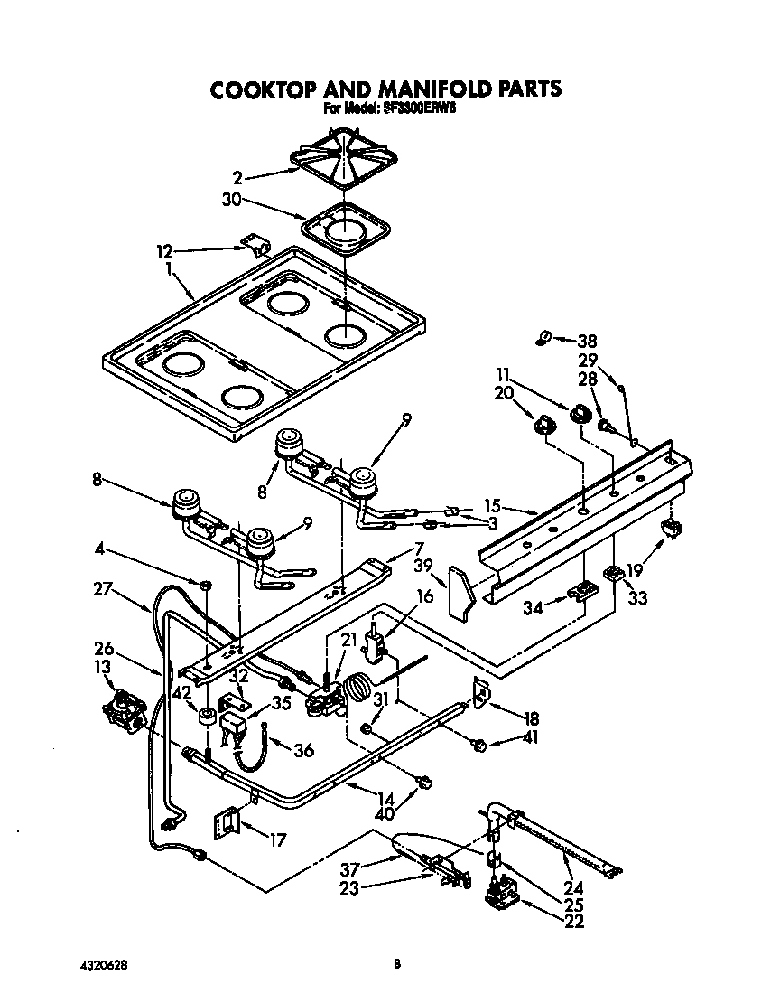 Whirlpool SF3300ERW6 cooktop and manifold diagram