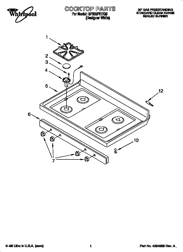 Whirlpool SF305PEEQ0 cooktop diagram