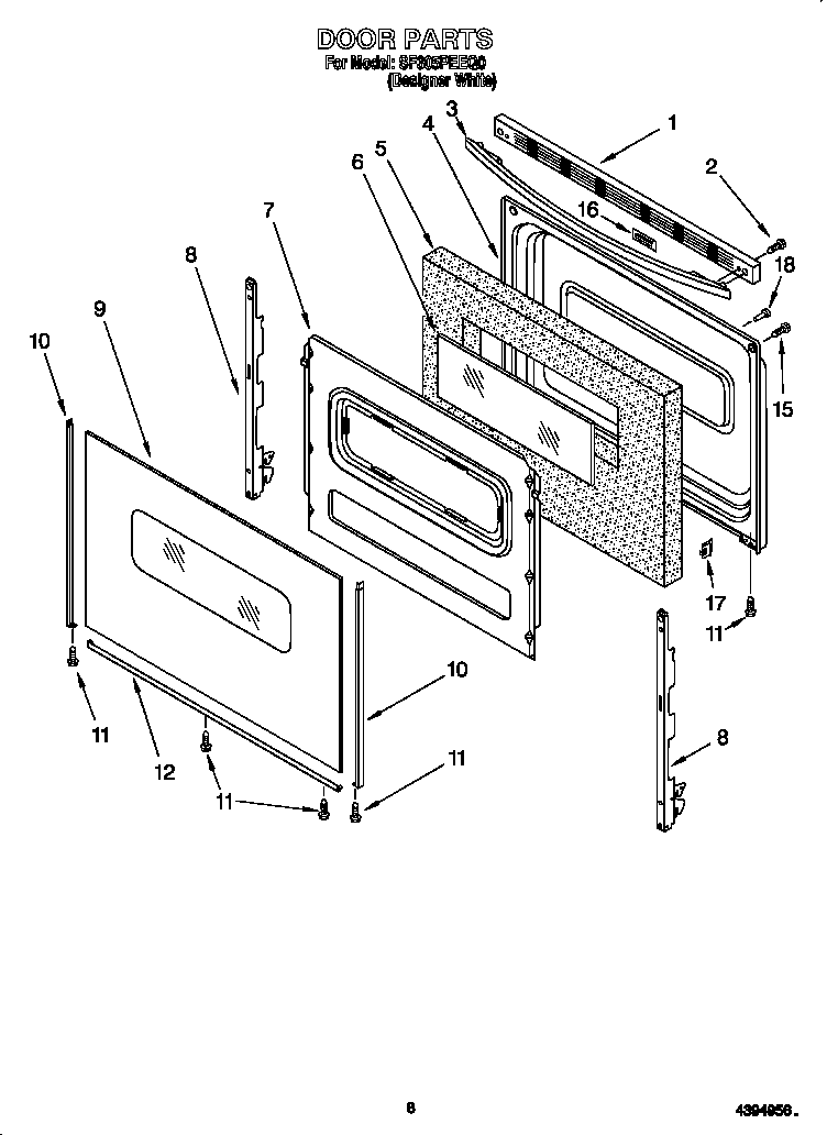 Whirlpool SF305PEEQ0 door diagram