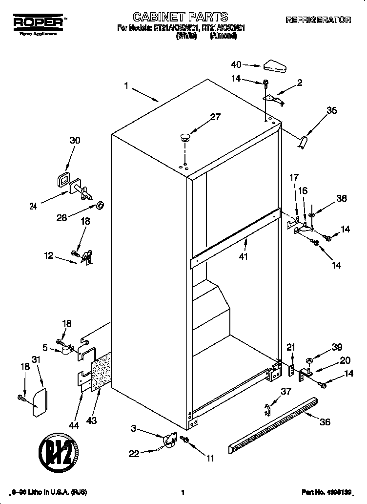 Roper RT21AKXGW01 cabinet diagram