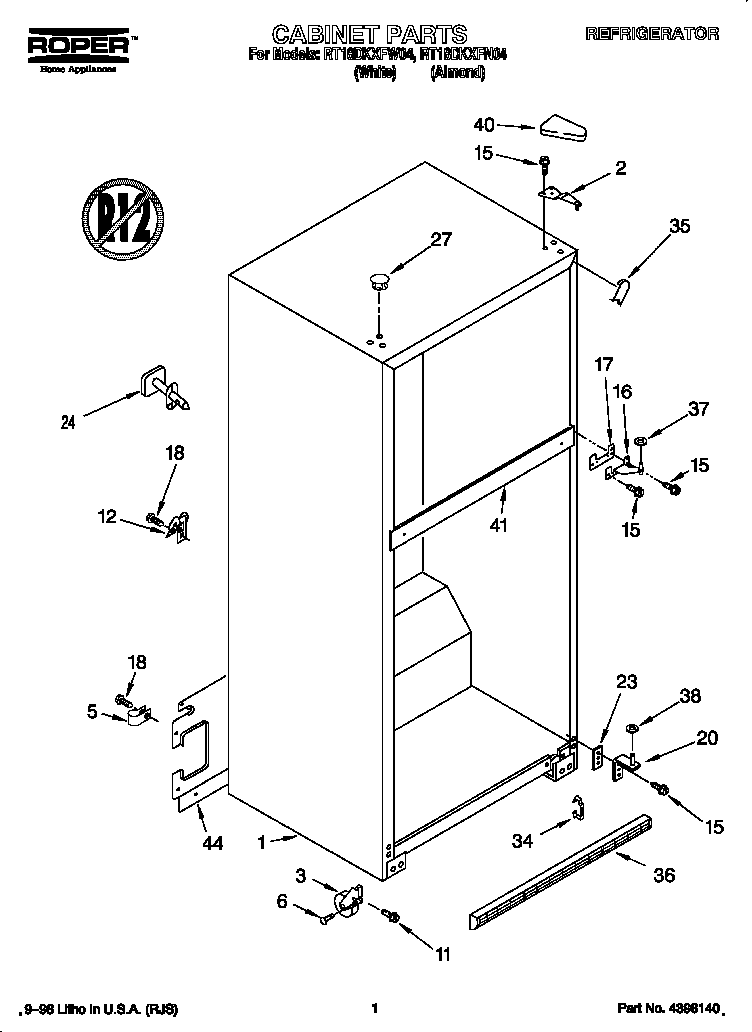 Roper RT18DKXFN04 cabinet diagram