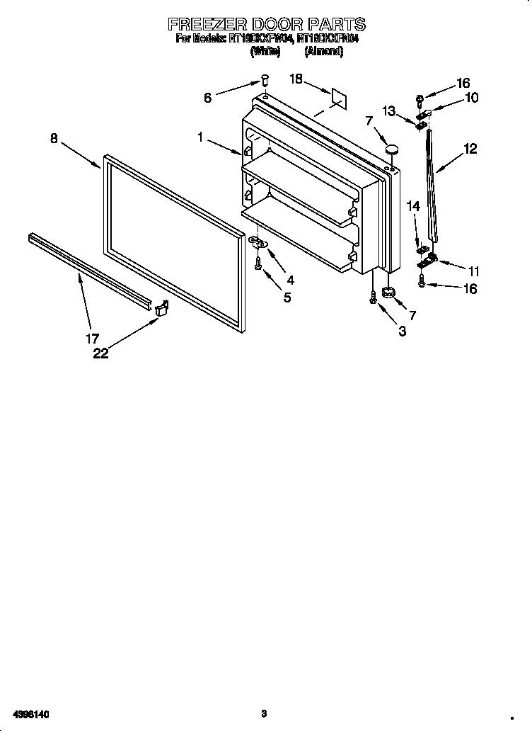 Roper RT18DKXFN04 freezer door diagram
