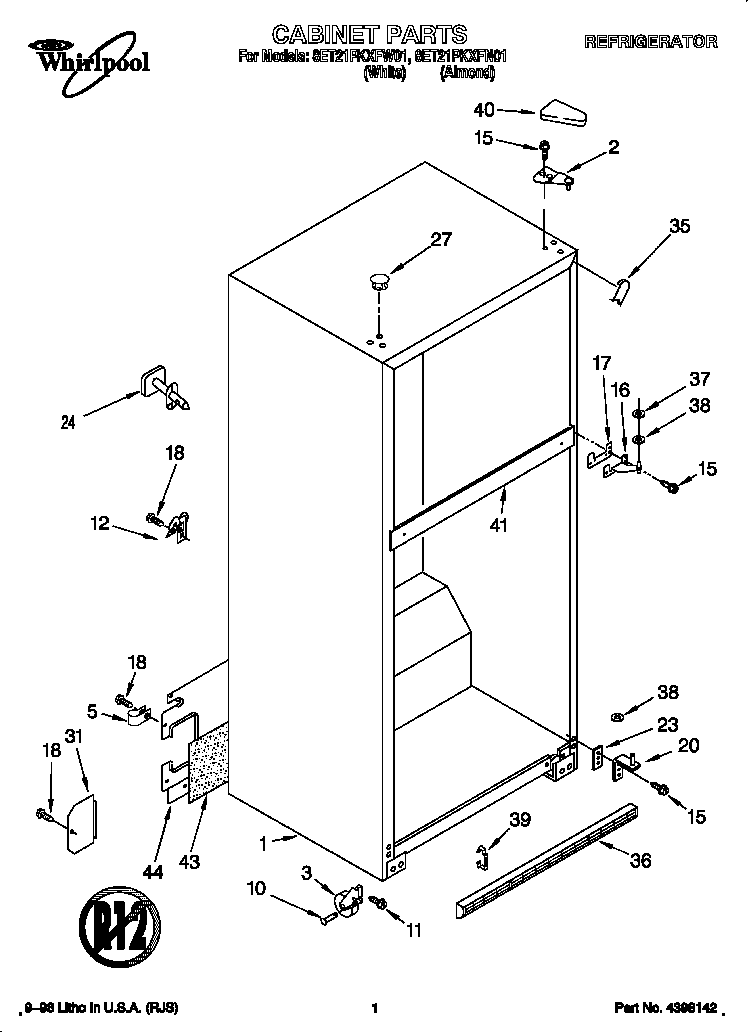Whirlpool 8ET21PKXFW01 cabinet diagram