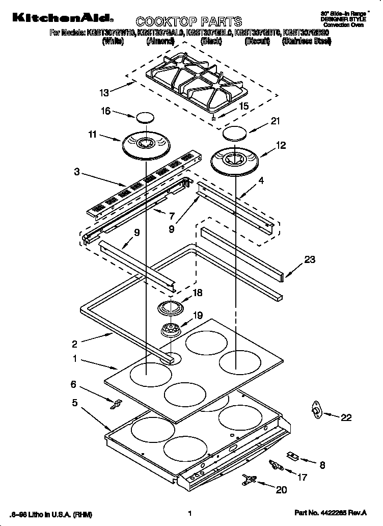 KitchenAid KGST307GWH0 cooktop diagram